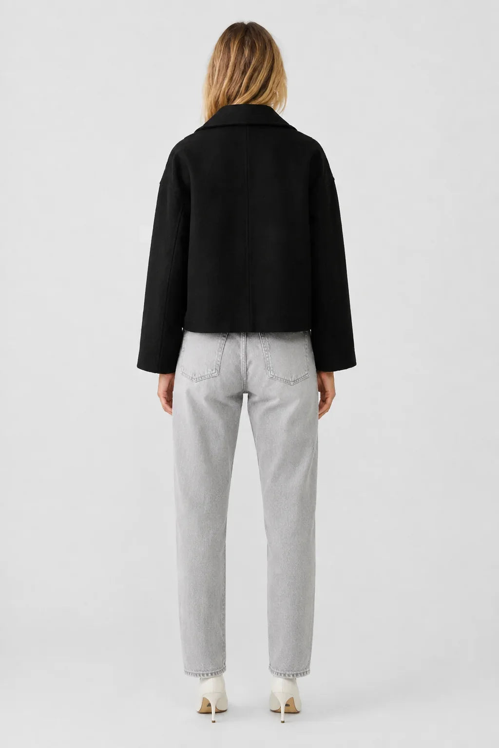 Women's Cropped Wool Blend Pea Coat – Button Front