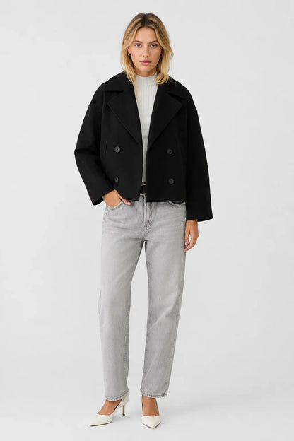 Women's Cropped Wool Blend Pea Coat – Button Front