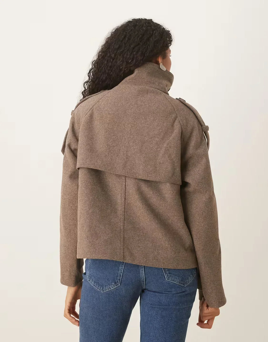 Women's Double-Breasted Pea Coat – Wide Collar Belted