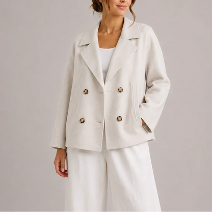 Women's Cropped Pea Coat - Double Breasted Winter Jacket