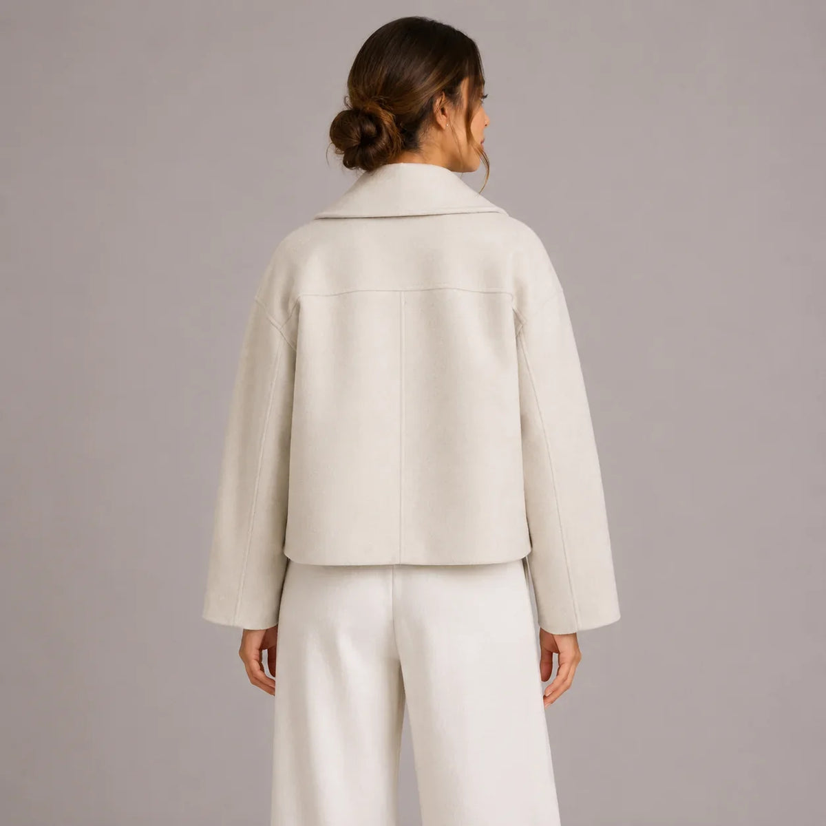 Women's Cropped Pea Coat - Double Breasted Winter Jacket