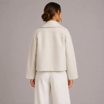 Women's Cropped Pea Coat - Double Breasted Winter Jacket