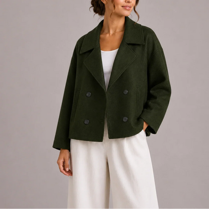 Women's Cropped Pea Coat - Double Breasted Winter Jacket