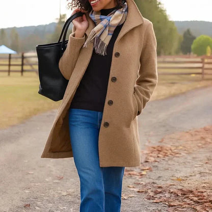 Women’s Wool Blend Pea Coat - Button Front Winter Jacket