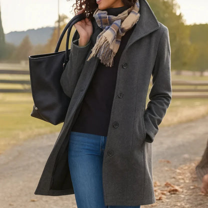 Women’s Wool Blend Pea Coat - Button Front Winter Jacket