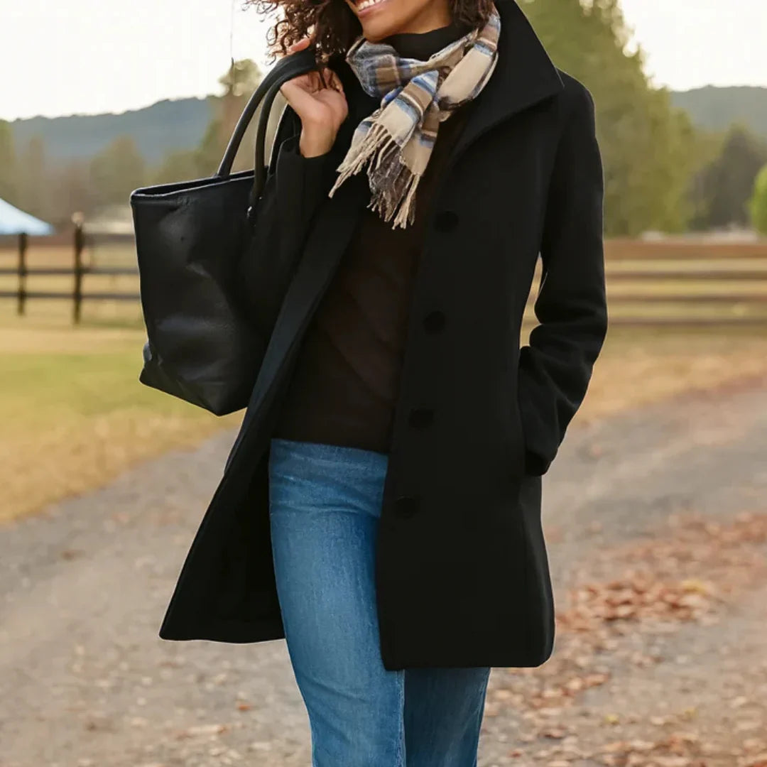Women’s Wool Blend Pea Coat - Button Front Winter Jacket