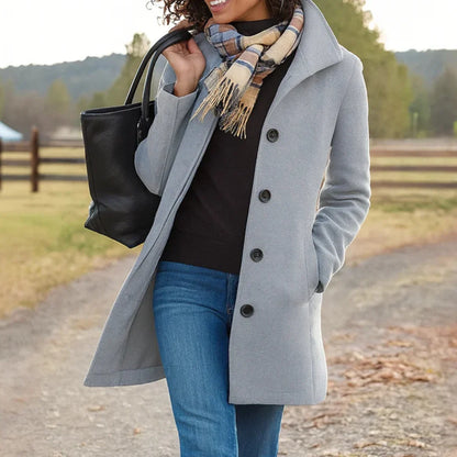 Women’s Wool Blend Pea Coat - Button Front Winter Jacket