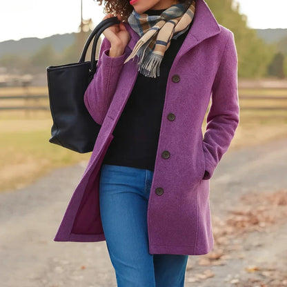 Women’s Wool Blend Pea Coat - Button Front Winter Jacket