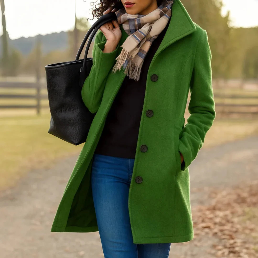 Women’s Wool Blend Pea Coat - Button Front Winter Jacket