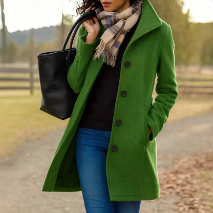 Women’s Wool Blend Pea Coat - Button Front Winter Jacket