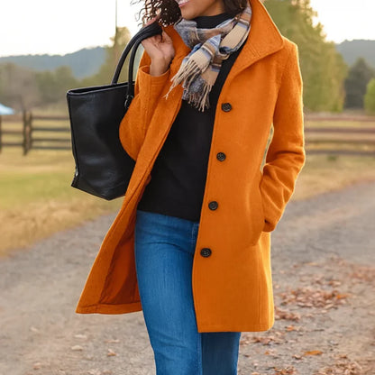 Women’s Wool Blend Pea Coat - Button Front Winter Jacket