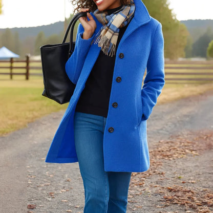 Women’s Wool Blend Pea Coat - Button Front Winter Jacket