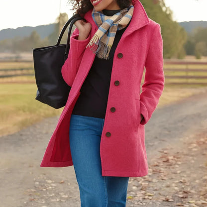 Women’s Wool Blend Pea Coat - Button Front Winter Jacket
