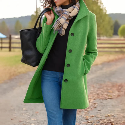 Women’s Wool Blend Pea Coat - Button Front Winter Jacket