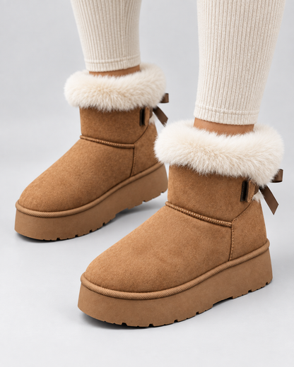 Women's Platform Snow Boots - Suede Look Fur Cuff