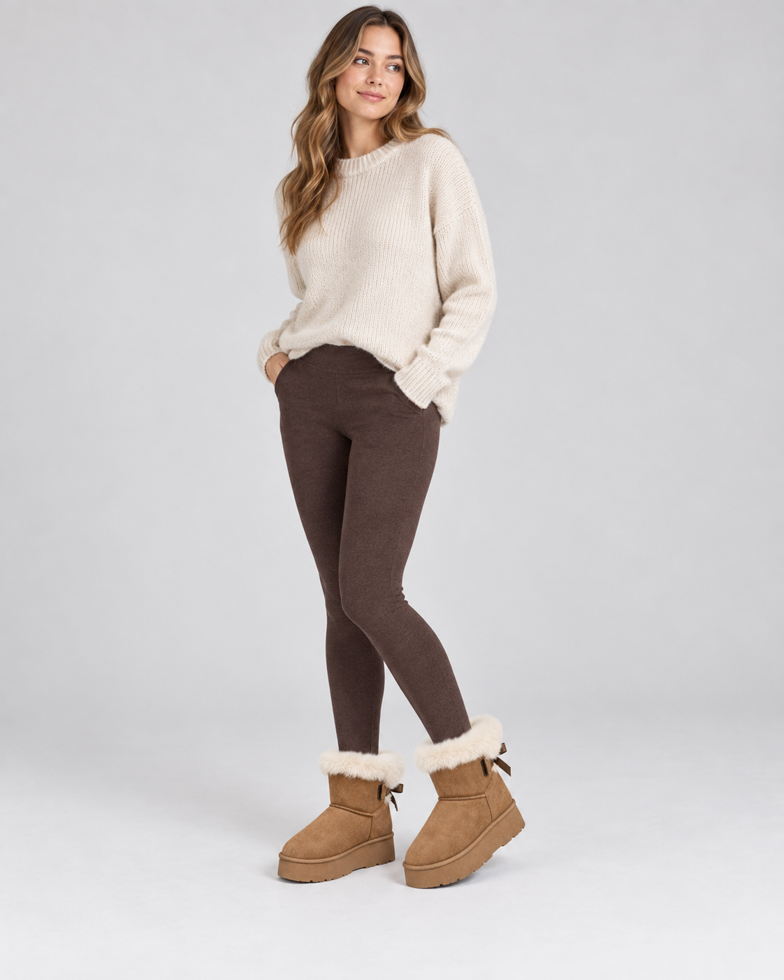 Women's Platform Snow Boots - Suede Look Fur Cuff