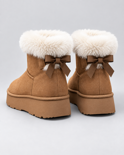 Women's Platform Snow Boots - Suede Look Fur Cuff
