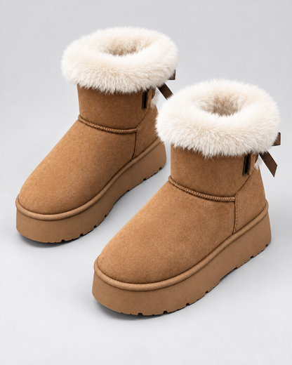 Women's Platform Snow Boots - Suede Look Fur Cuff