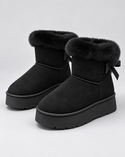 Women's Platform Snow Boots - Suede Look Fur Cuff