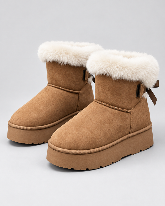 Women's Platform Snow Boots - Suede Look Fur Cuff