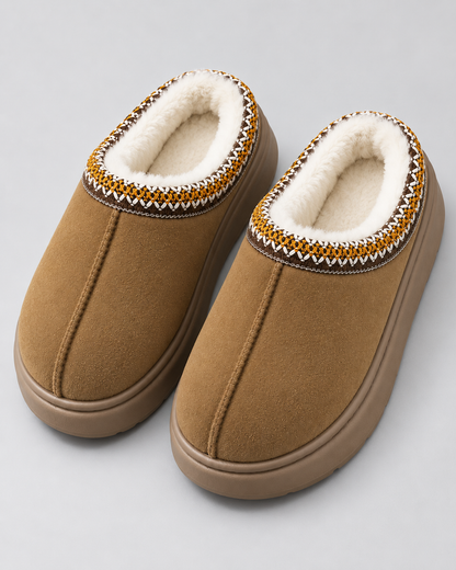 Women's Slippers - Plush Lined Suede Look Slip On
