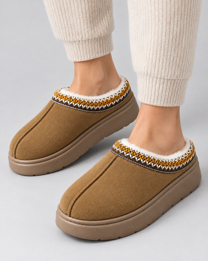 Women's Slippers - Plush Lined Suede Look Slip On