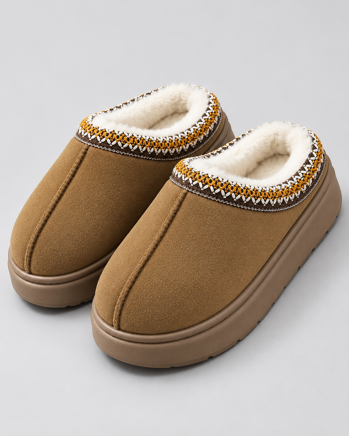 Women's Slippers - Plush Lined Suede Look Slip On