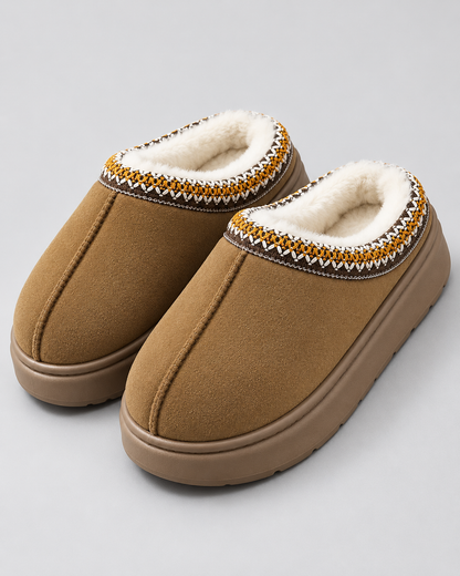 Women's Slippers - Plush Lined Suede Look Slip On