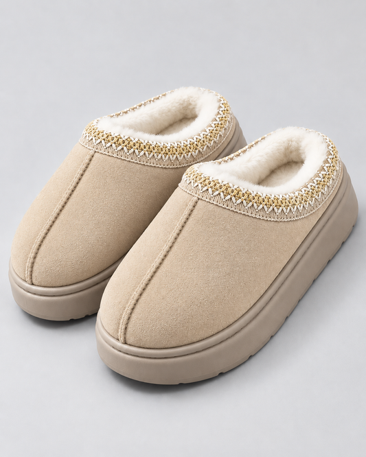 Women's Slippers - Plush Lined Suede Look Slip On