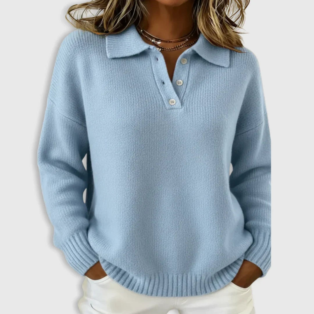 Women's Collared Polo Sweater – Button Neck Long Sleeve