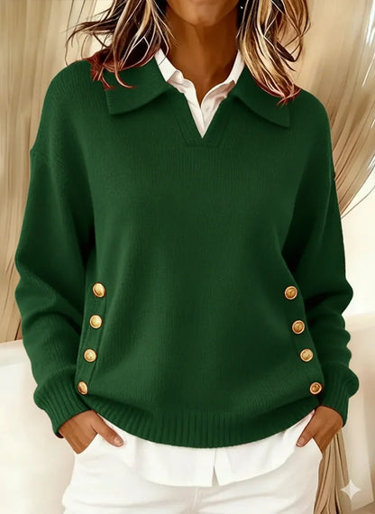 Women's Button-Front Polo Sweater – Fold-Over Collar