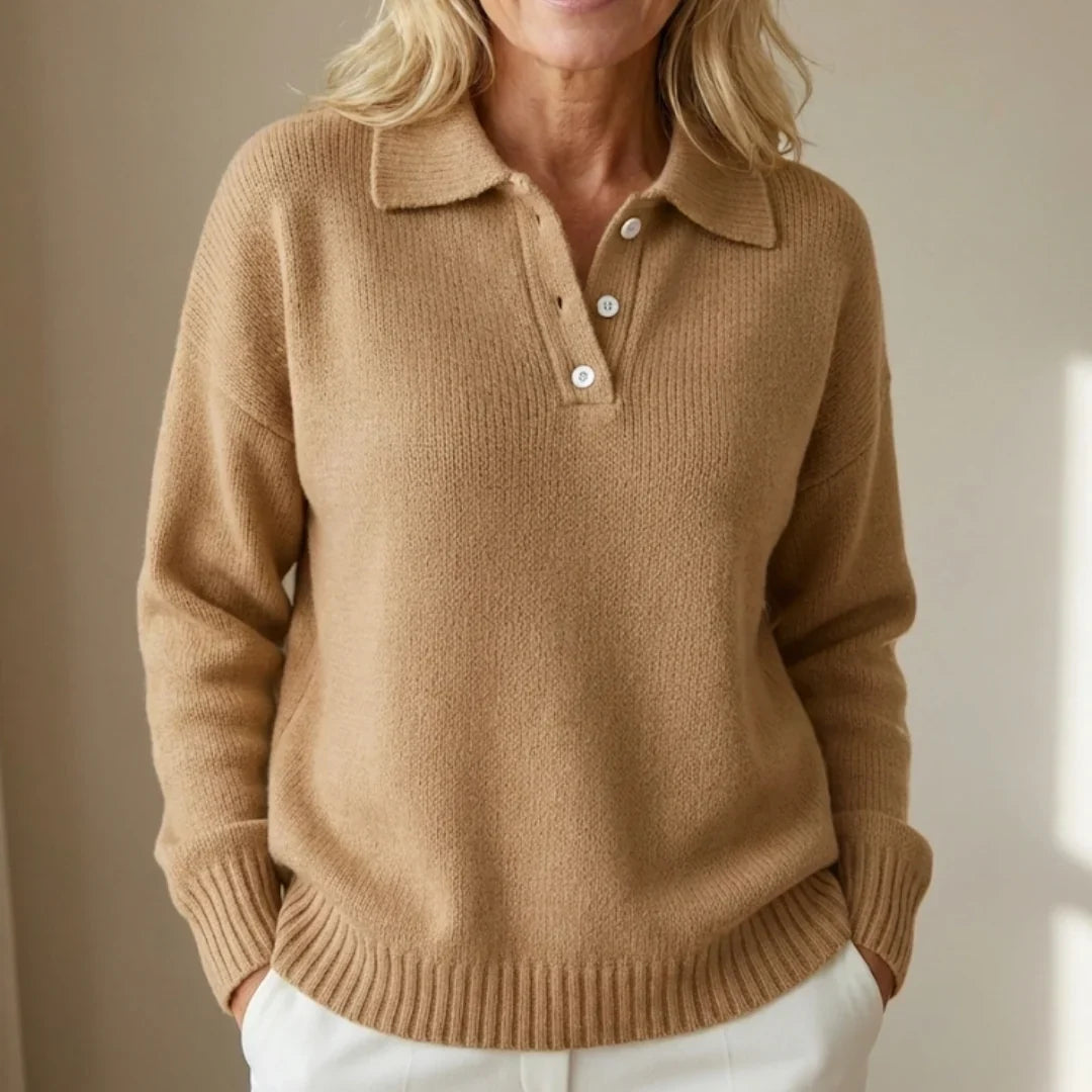 Women's Collared Knit Polo Sweater – Long Sleeve