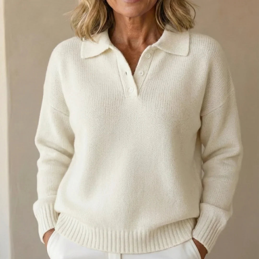 Women's Collared Knit Polo Sweater – Long Sleeve