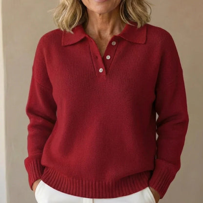 Women's Collared Knit Polo Sweater – Long Sleeve