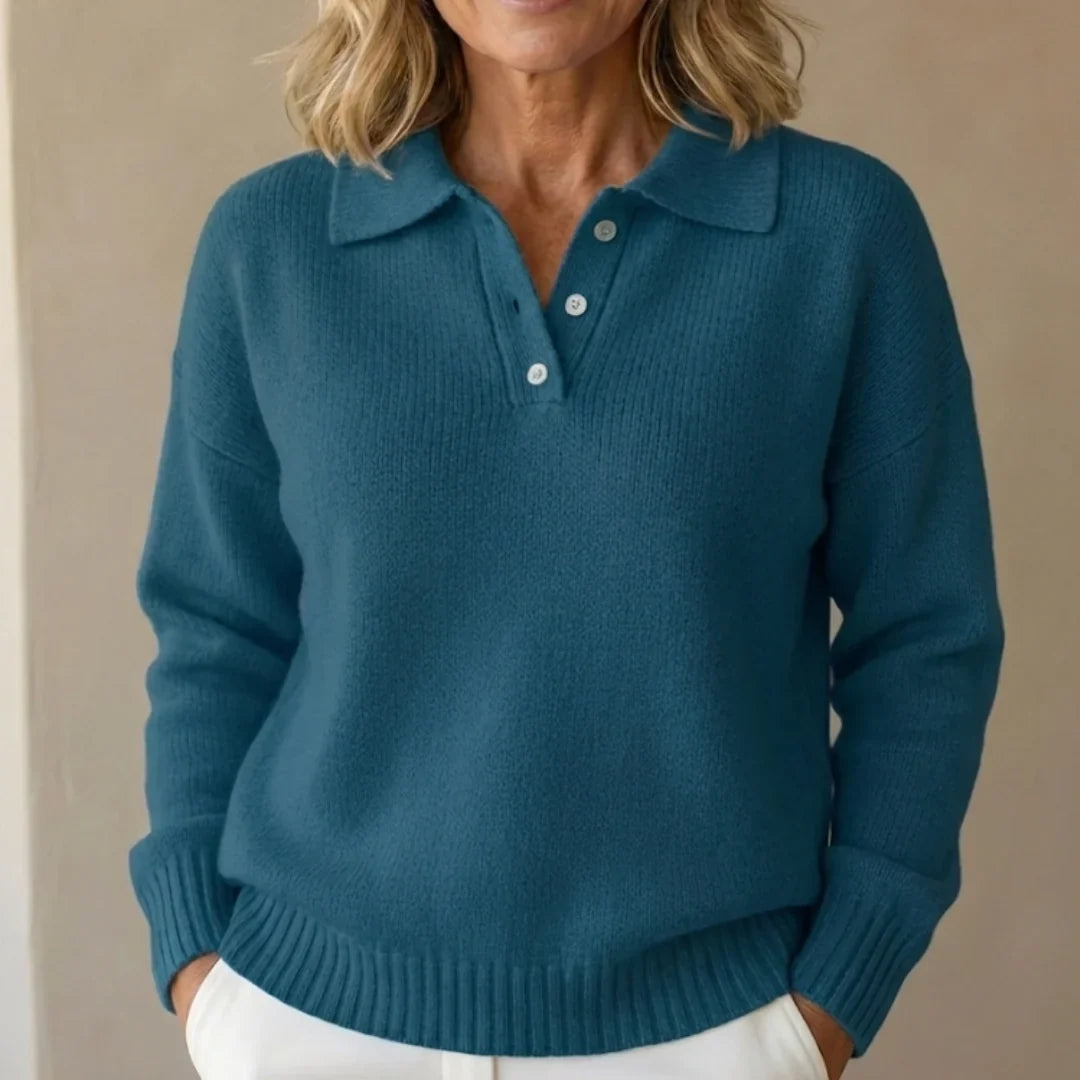 Women's Collared Knit Polo Sweater – Long Sleeve