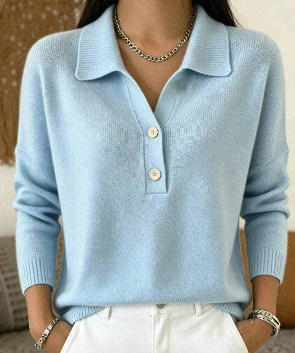 Women's Knit Polo Sweater – Long Sleeve V-Neck