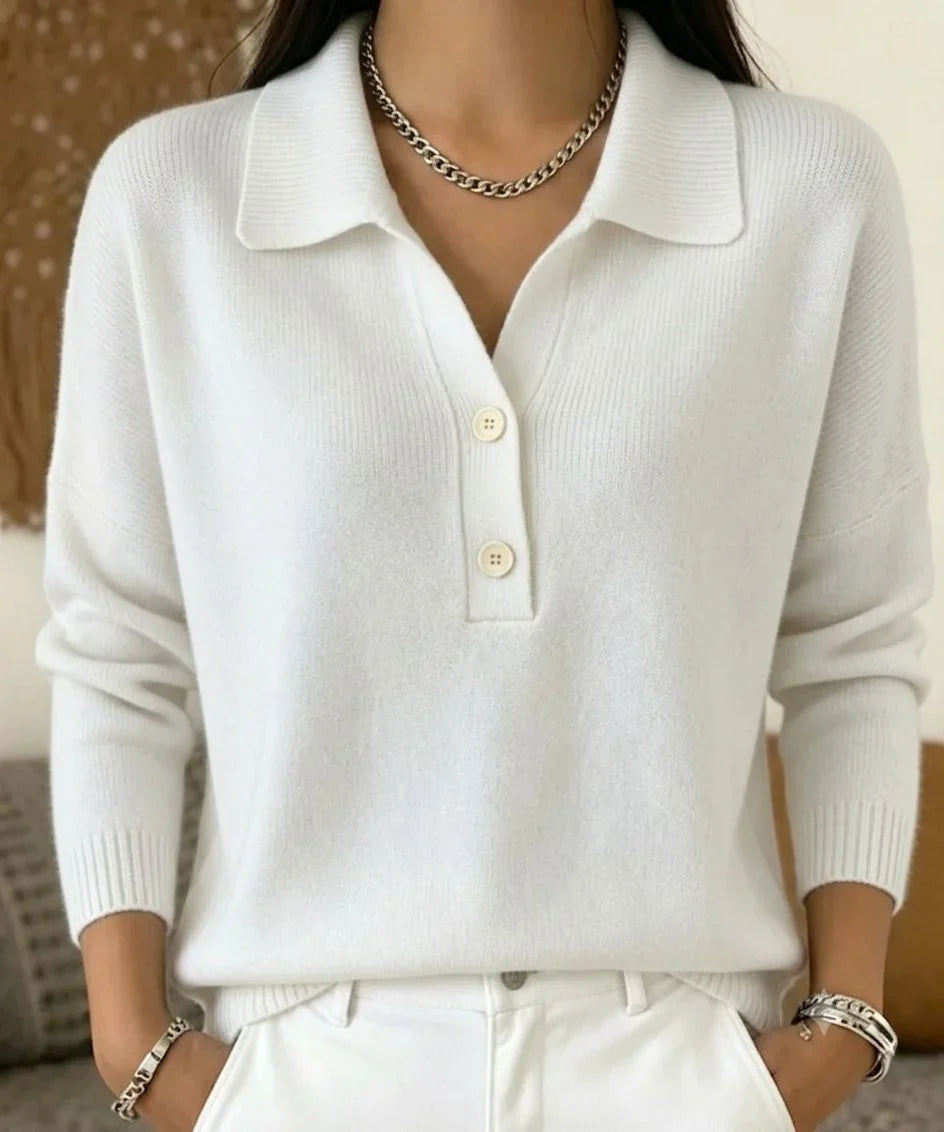 Women's Knit Polo Sweater – Long Sleeve V-Neck