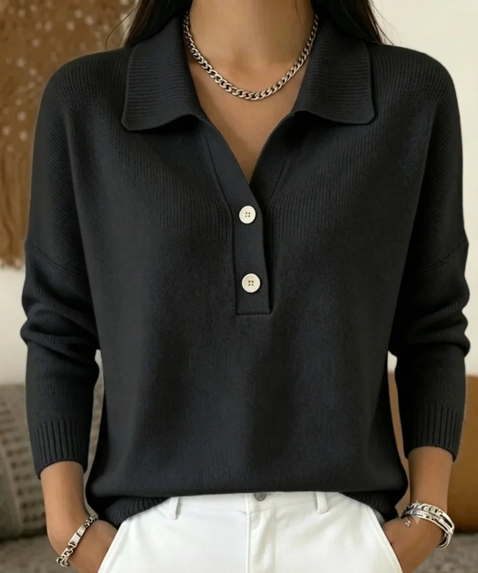 Women's Knit Polo Sweater – Long Sleeve V-Neck