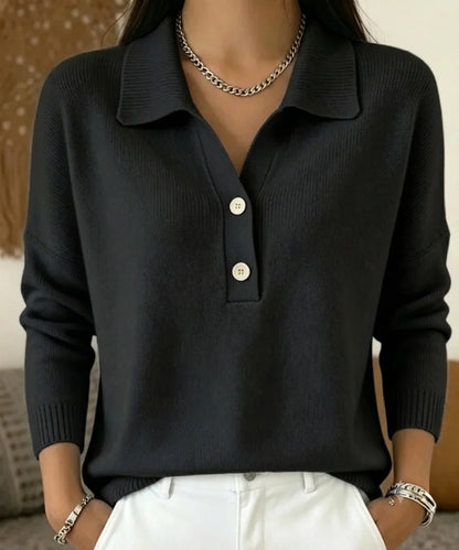 Women's Knit Polo Sweater – Long Sleeve V-Neck