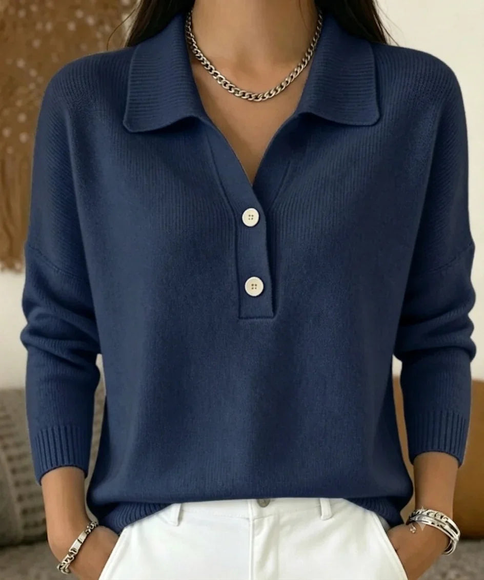 Women's Knit Polo Sweater – Long Sleeve V-Neck