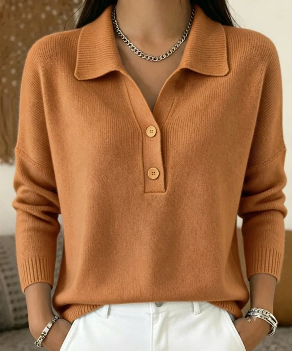 Women's Knit Polo Sweater – Long Sleeve V-Neck
