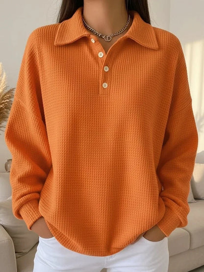 Women's Waffle Knit Polo Sweater – Long Sleeve