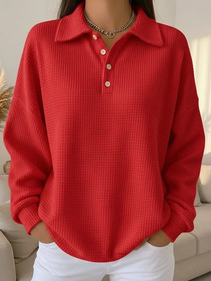 Women's Waffle Knit Polo Sweater – Long Sleeve
