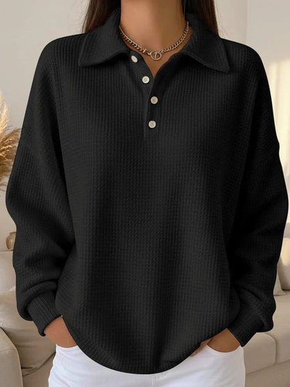 Women's Waffle Knit Polo Sweater – Long Sleeve