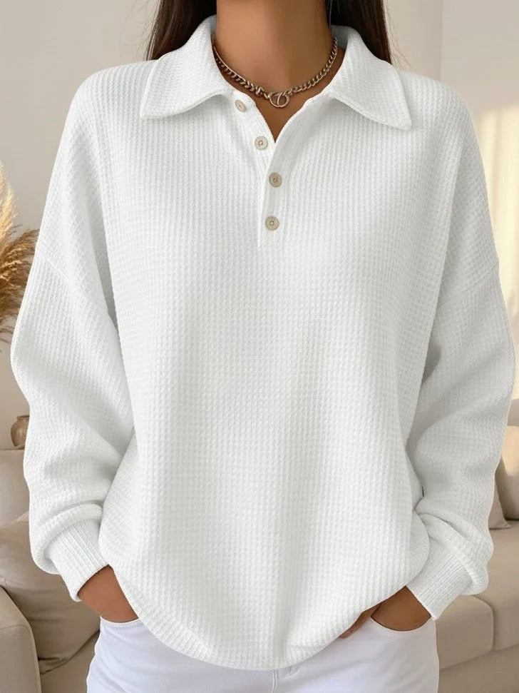 Women's Waffle Knit Polo Sweater – Long Sleeve