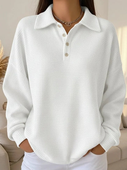 Women's Waffle Knit Polo Sweater – Long Sleeve