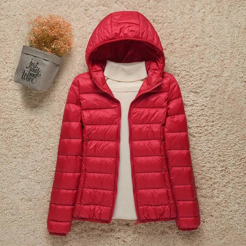 Women's Hooded Quilted Puffer Jacket – Lightweight Zip-Up