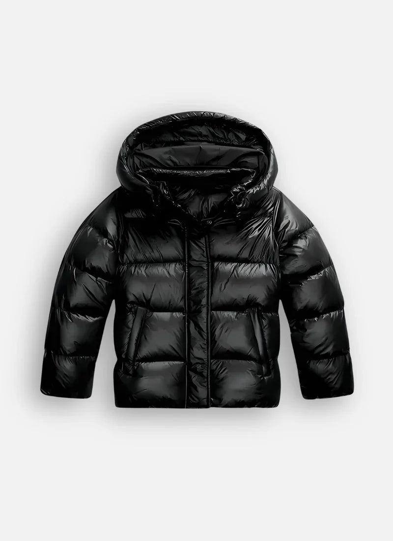 Women’s Hooded Puffer Jacket - Lightweight Shiny Winter Coat