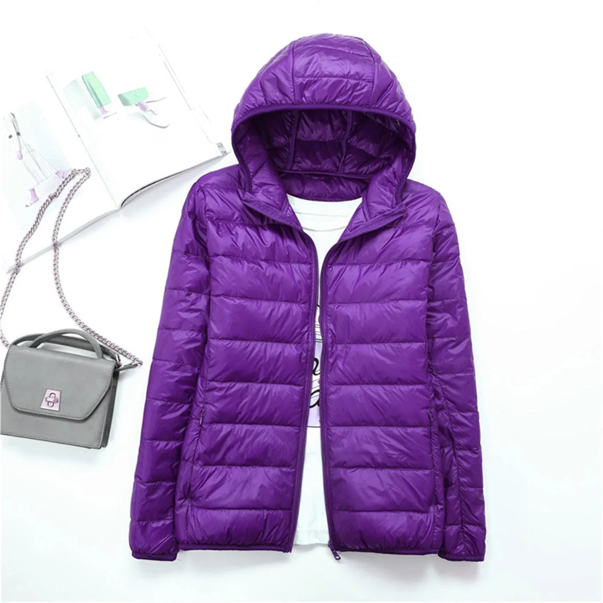 Women's Lightweight Hooded Puffer Jacket – Zip-Up