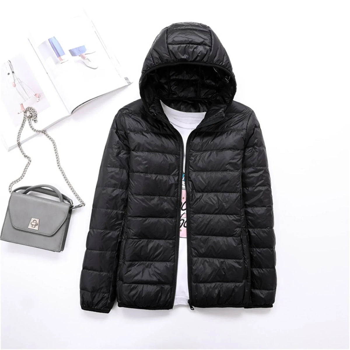 Women's Lightweight Hooded Puffer Jacket – Zip-Up